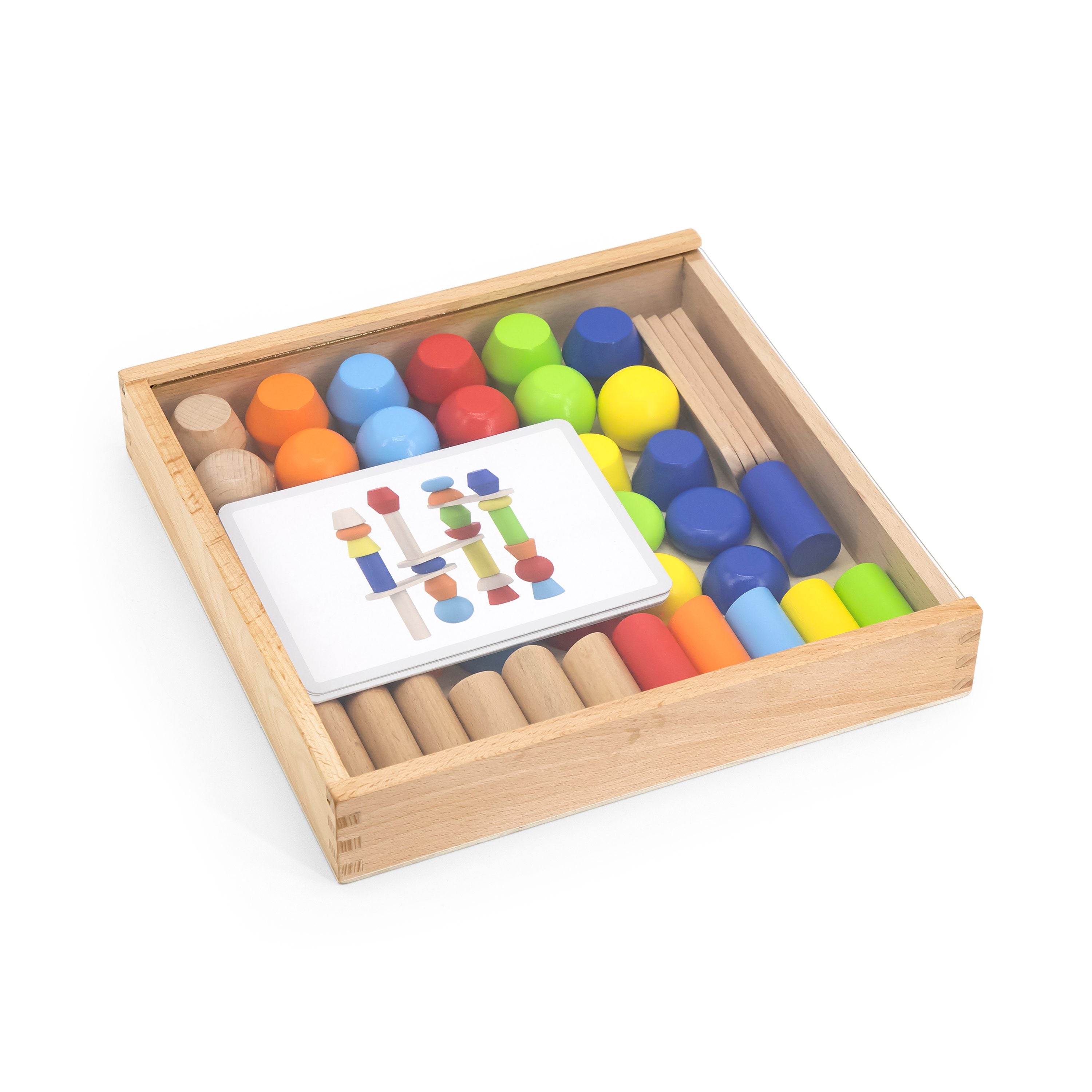 Viga Geometric Stacking Tower - 53pc Balancing & Engineering Set with Beechwood Box