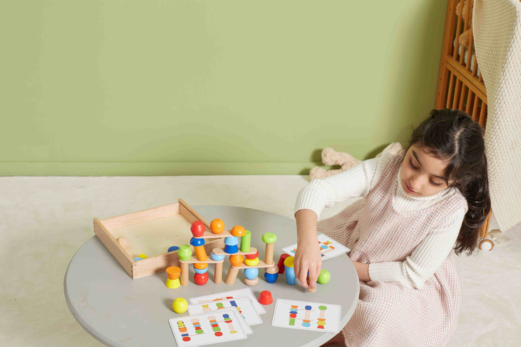 Viga Geometric Stacking Tower - 53pc Balancing & Engineering Set with Beechwood Box