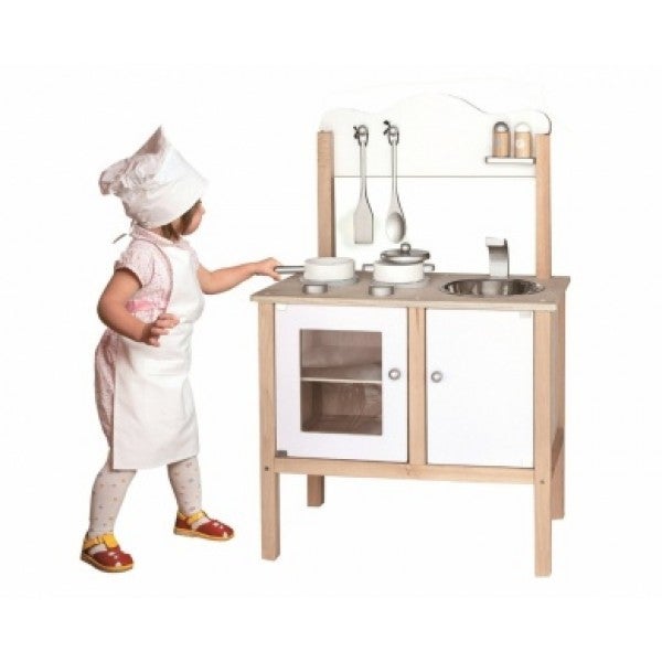 Viga Modern White Mini Chef Kitchen - Compact Wooden Montessori Play Set